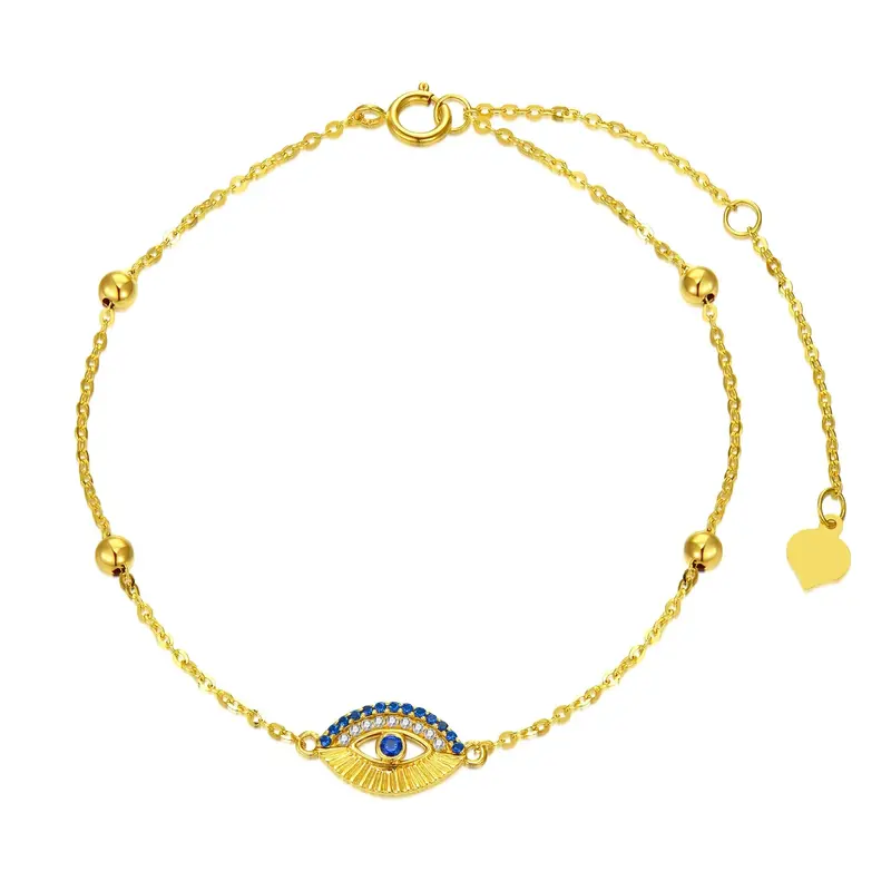 14K Gold Cubic Zirconia Devil's Eye Charm Bracelet