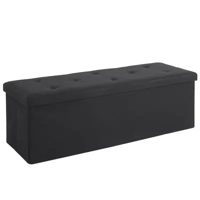 VECELO 11-43 Inches Folding Storage Ottoman Bench, Storage Chest, Footrest, Coffee Table, Padded Seat, Faux Leather,  Black,G...