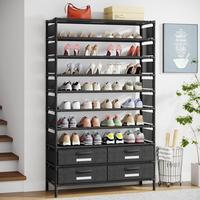 Tribesigns 10 Tier Shoe Rack Organizer with 4 Bins Drawers, 50 Pairs Vertical Shoe Racks, Free Standing Shelf for Bedroom, Ha...