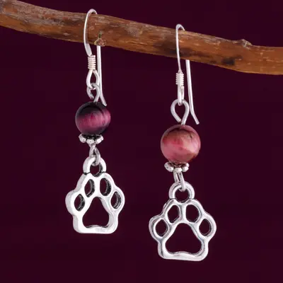 Purple Paw & Amethyst Bead Earrings