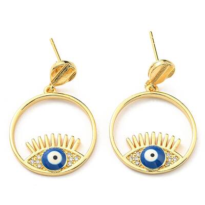 Cubic Zirconia Evil Eye Dangle Stud Earring with Enamel