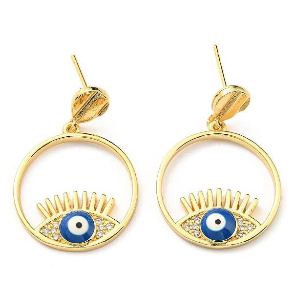 Cubic Zirconia Evil Eye Dangle Stud Earring with Enamel