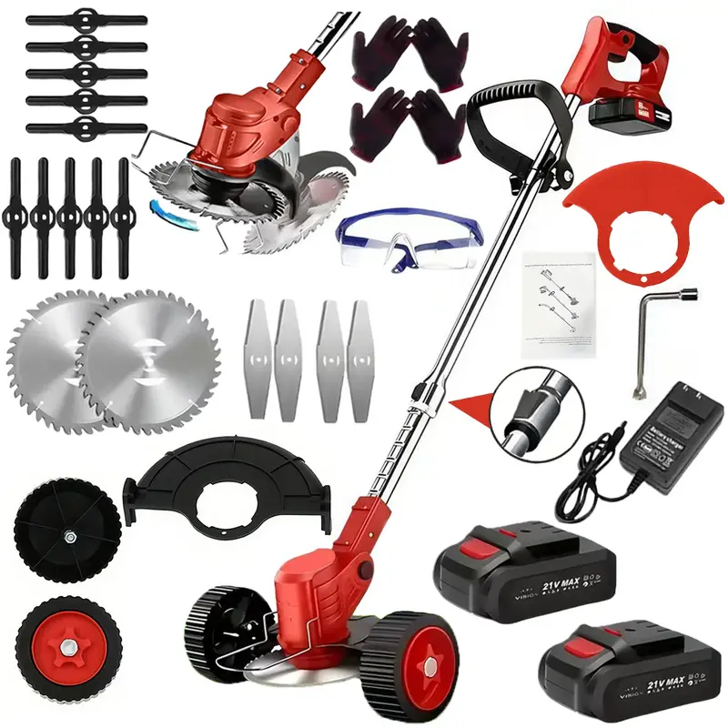 Electric Lawn Mower ,Lightweight, 2*21V Electric Brush Cutter Battery Powered,Equipped with wheels,90° Rotary Head,Telescopi...