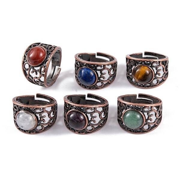 Natural Mixed Stone Round Adjustable Rings