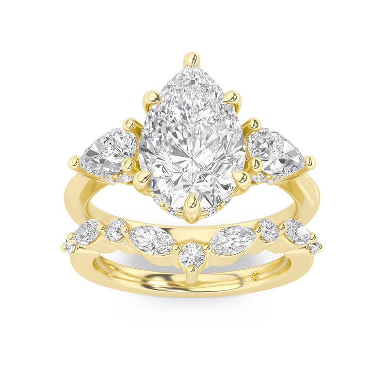 Celestia Lab Grown Pear Shaped Diamond Engagement Ring with The Angelina Wedding Band | 18K Yellow Gold 1 3/4 ct. tw.
