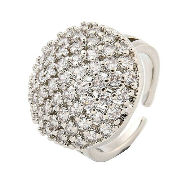 Real Platinum Plated Brass Micro Pave Clear Cubic Zirconia Cuff Rings