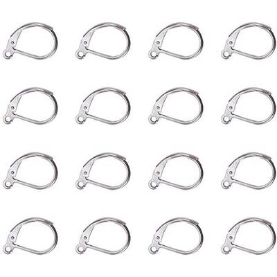 60 Pcs 304 Stainless Steel Lever Back Earring Hooks Earwire with Open Loop 15x10mm for Jewelry Making