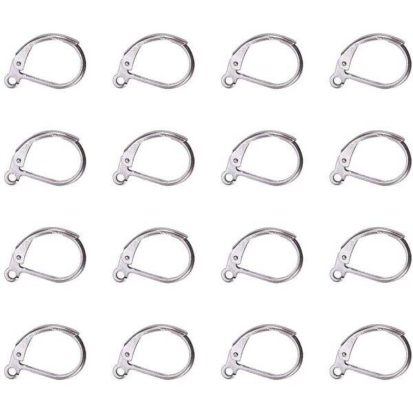 60 Pcs 304 Stainless Steel Lever Back Earring Hooks Earwire with Open Loop 15x10mm for Jewelry Making