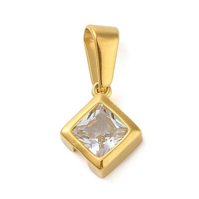 304 Stainless Steel Micro Pave Clear Cubic Zirconia Pendants