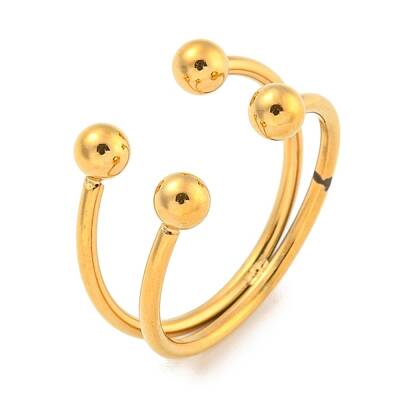 Ion Plating(IP) Round Ball 304 Stainless Steel Open Cuff Finger Rings for Women