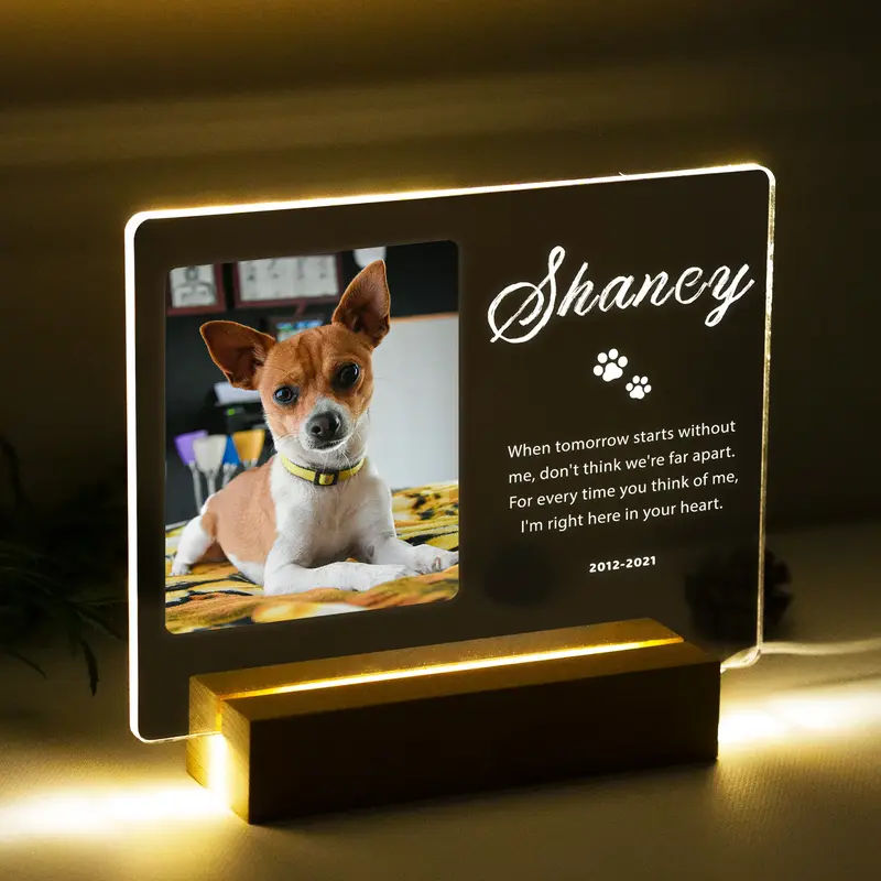 Custom Pet Memorial Gift - in Memory of Loss of Dog Sympathy Gift Night Light, Personalized LED Acrylic Plaque, Pet Loss Symp...