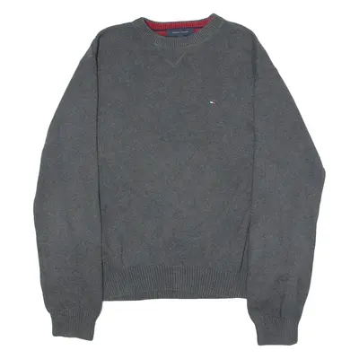 TOMMY HILFIGER Mens Jumper Grey Crew Neck Tight Knit L