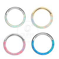 Oufer 16G Front Face Semiprecious Opal Septum Nose Ring Hinged Segment Conch Cartilage Piercing Inner Diameter 8mm 10mm 316L ...