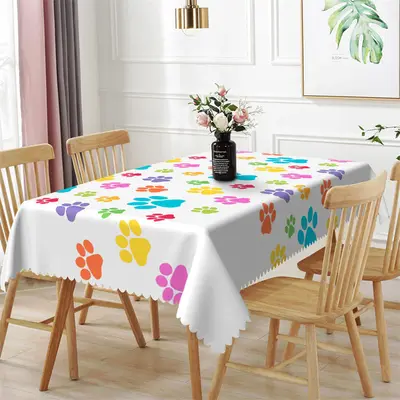 Cute Colorful Cartoon Dog Paw Rectangle Tablecloth - Aperturee