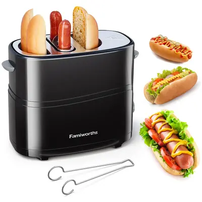 Famiworths Hot Dog and Bun Toaster with Adjustable Settings and Drip Tray