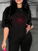 Women's Spider Web Print Round Neck Tee, Casual Short Sleeve Crew Neck T-shirt for Summer, T Shirts for Women, Fashion Women'...