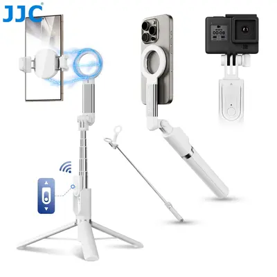 Magnetic Selfie Stick Tripod, Wireless Remote Control Selfie Stand with 2 Cold Shoe Mounts, Selfie Stick Tripod Stabilizer wi...