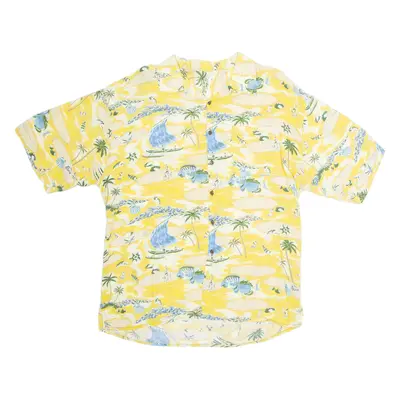 Mens Hawaiian Shirt Yellow Viscose Crazy Pattern L