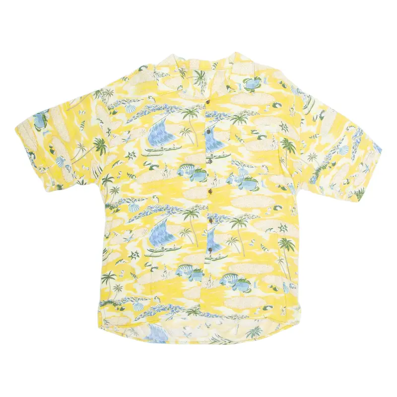 Mens Hawaiian Shirt Yellow Viscose Crazy Pattern L