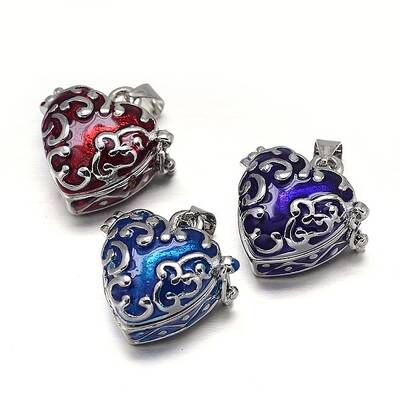 Enamel Heart Rack Plating Platinum Brass Prayer Box Pendants