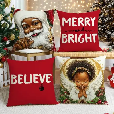 Christmas Themed Cushion Cover, 4 Counts/set Santa Claus & Letter Pattern Cushion Cover without Filler, Household Decoration ...