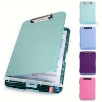Pastel Color Must-Have A4 Clipboard with Storage Compartment & Pen Holder Portable Paper Organizer for School Office Keep Pap...