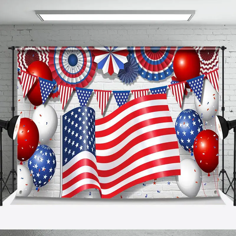 Usa Flag Balloon White Brick Wall Labor Day Backdrop