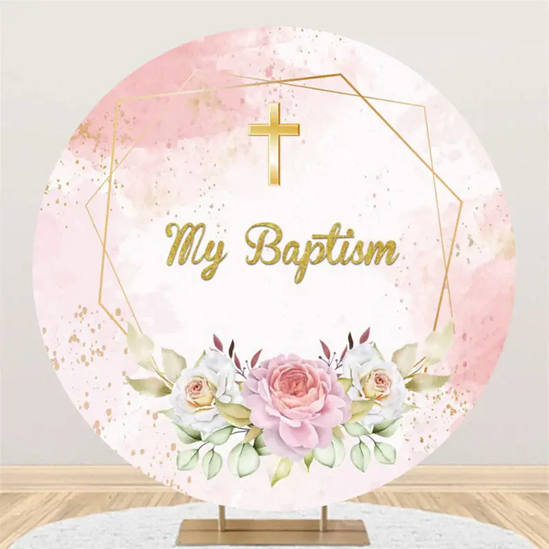 Aperturee Circle My Baptism Pink Theme Happy Birthday Backdrop | Backdrop For Birthday Party | Custom Birthday Backdrops | Ha...