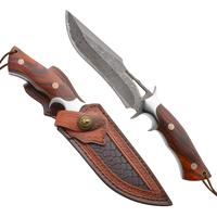A large Damascus handmade forged knife - fixed blade, wooden handle and leather sheath, convenient to carry, quick cutting, a...