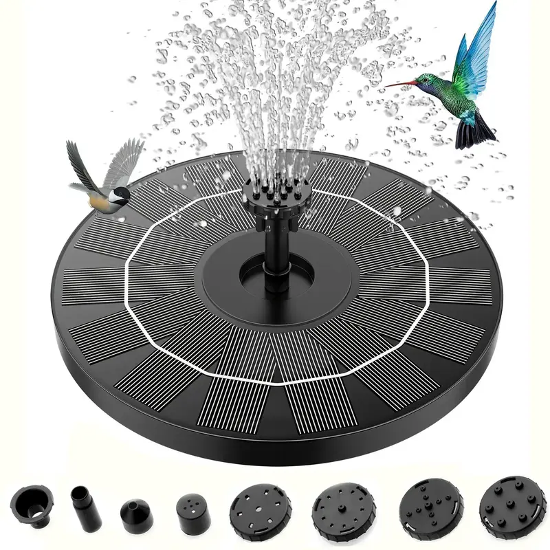 Solar Fountain, Solar Panel, 1 Count Solar Fountain with Nozzles, Suitable for Garden, Pond, Pool, Fish Tank, Aquarium and Ou...