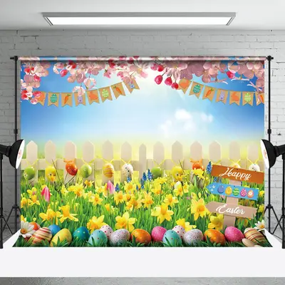 Aperturee Vibrant Easter Garden Eggs Pink Under Sky Backdrop | Easter Backdrop Photography | Easter Picture Backdrops | Easte...