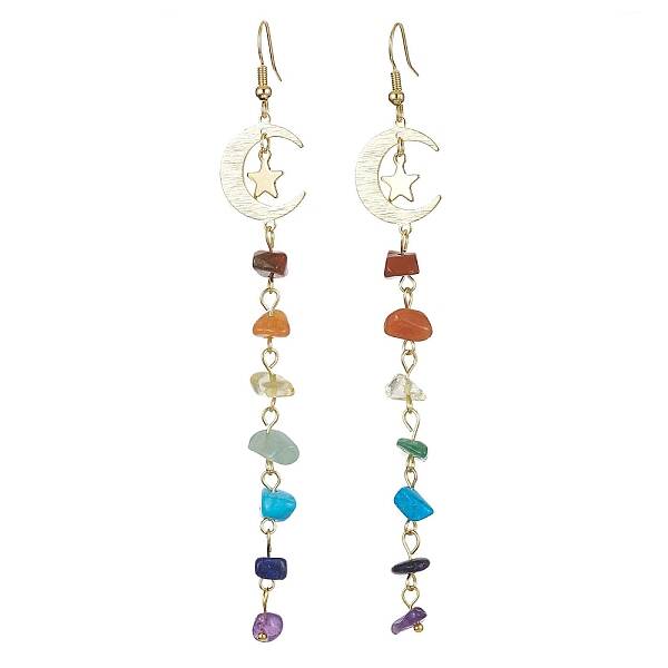 Chakra Theme Natural & Synthetic Mixed Gemstone Chips Beaded Tassel Earrings