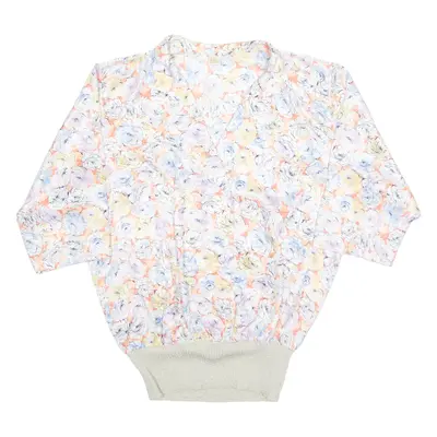 FLASER Womens Printed Blouse White Collared Long Sleeve Silk Crazy Pattern M