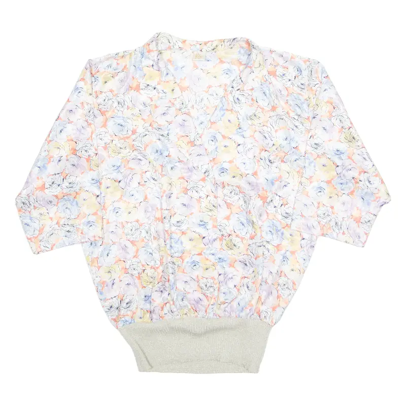 FLASER Womens Printed Blouse White Collared Long Sleeve Silk Crazy Pattern M