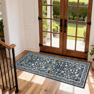 Garvee Floral Washable Runners 2x6 Non-Slip Soft Low-Pile Carpet Boho Flower Pattern Indoor Kitchen Hallway Bath