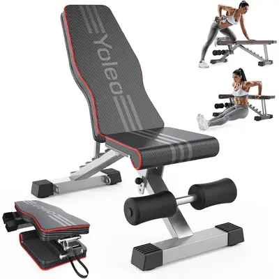 Yoleo Adjustable Weight Bench, Foldable Workout Bench for Home Gym Full Body Workout Strength Training, Incline Decline Flat ...