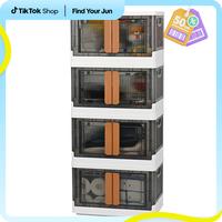 Wide extra large storage cabinet,8.4Gal Collapsible Storage Organizer 4 Tiers,Stackable Cube Large Plastic Storage Box with L...
