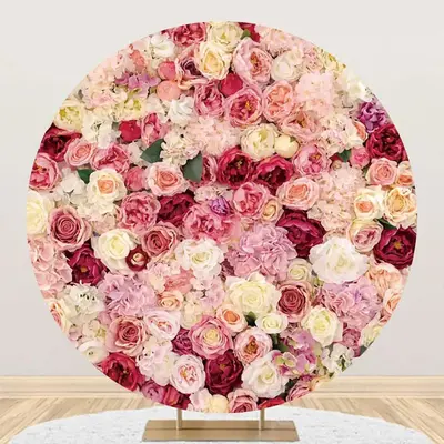 Pink Floral Red Petal Wall Round Wedding Backdrop - Aperturee