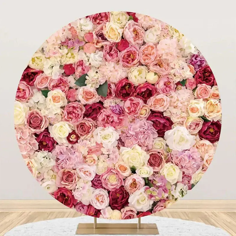Pink Floral Red Petal Wall Round Wedding Backdrop - Aperturee