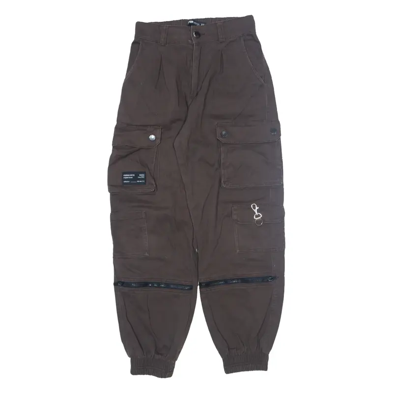 FB SISTER Cargo Jogger Trousers Brown Relaxed Tapered Womens W24 L26