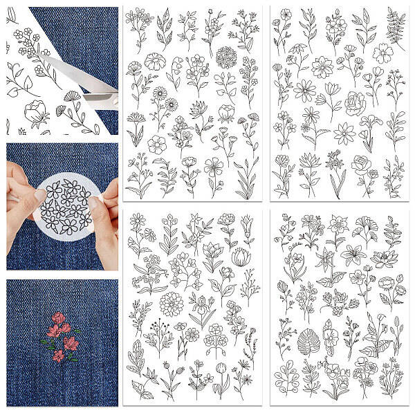 4 Sheets 11.6x8.2 Inch Stick and Stitch Embroidery Patterns