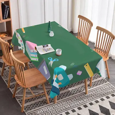 Aperturee Back To School Green Blackboard Rectangle Tablecloth, 52x70 Inch, 30.82 USD, rectangle tablecloths, ZJY04662-A