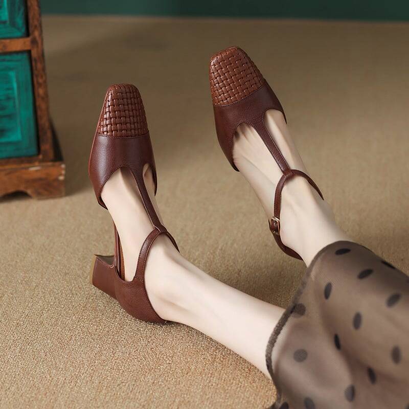 CHIKO Taleisha Square Toe Block Heels T-Strap Shoes