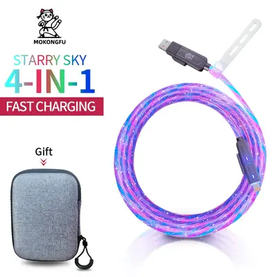 Mokongfu 120W 4 in 1 Charger Cable,LED Lightning and Colorful Fast Charging Cable,Date Cable with USB A and Type C,for iPhone...