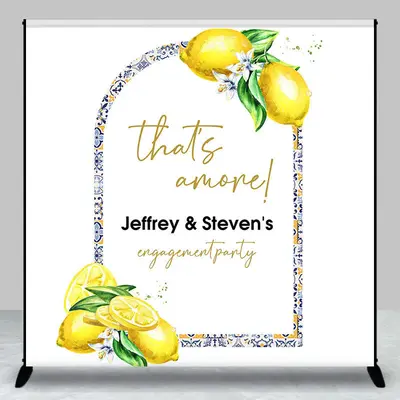 Custom Name Yellow Lemon Engagement Party Backdrop