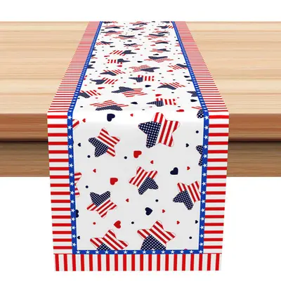 USA Flag Stars White Independence Day Table Runner - Aperturee