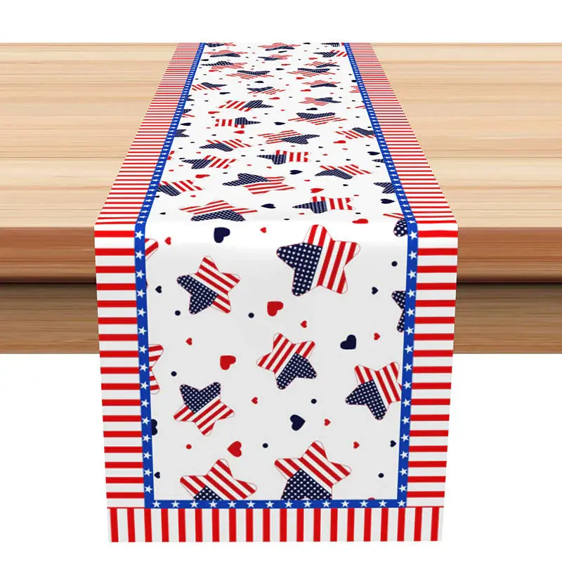 USA Flag Stars White Independence Day Table Runner - Aperturee