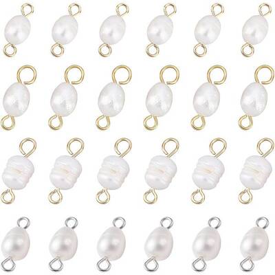 40Pcs 4 Style Natural Cultured Freshwater Pearl Beads Links Connectors