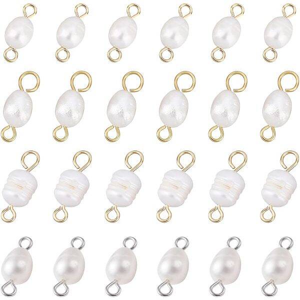 40Pcs 4 Style Natural Cultured Freshwater Pearl Beads Links Connectors