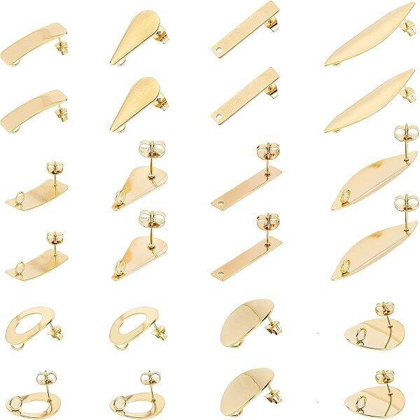 24Pcs 6 Style 304 Stainless Steel Stud Earring Findings
